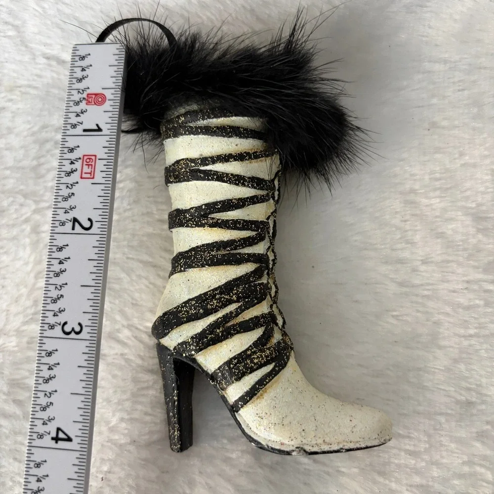 Fashion Shoe Ornament Lot 7pc Zebra‎ Brocade Glam Diva North Pole Glass Stiletto